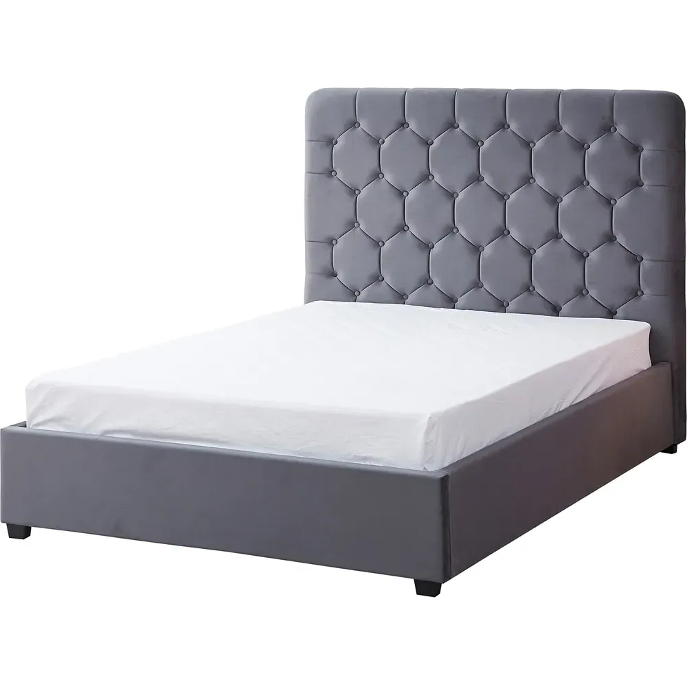 Madison Double Ottoman Bed Frame with Storage - Grey, Velvet