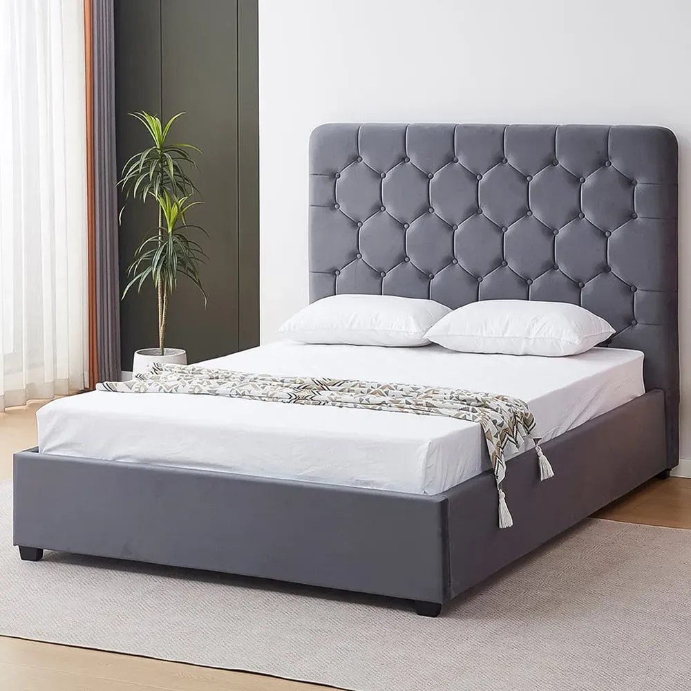 Madison Double Ottoman Bed Frame with Storage - Grey, Velvet