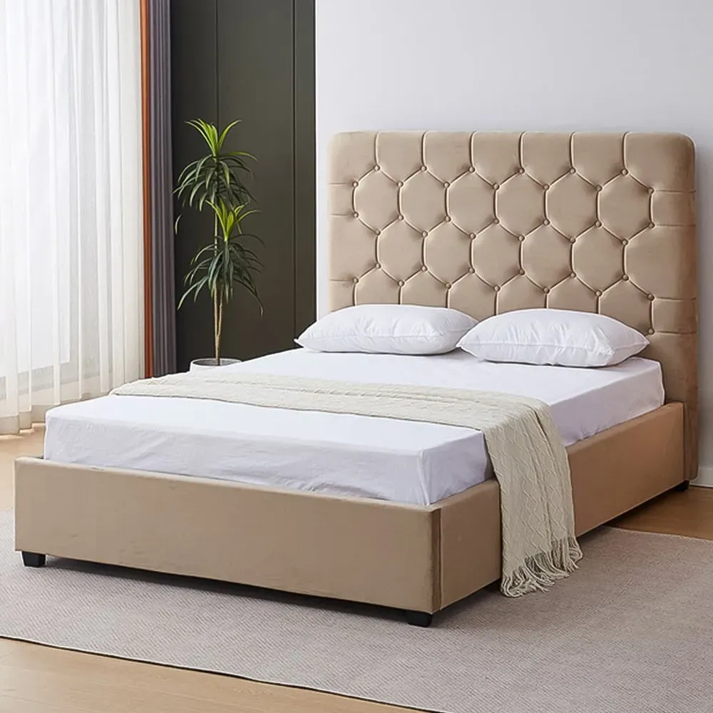 Madison King Size Bed Frame - Fawn, Velvet