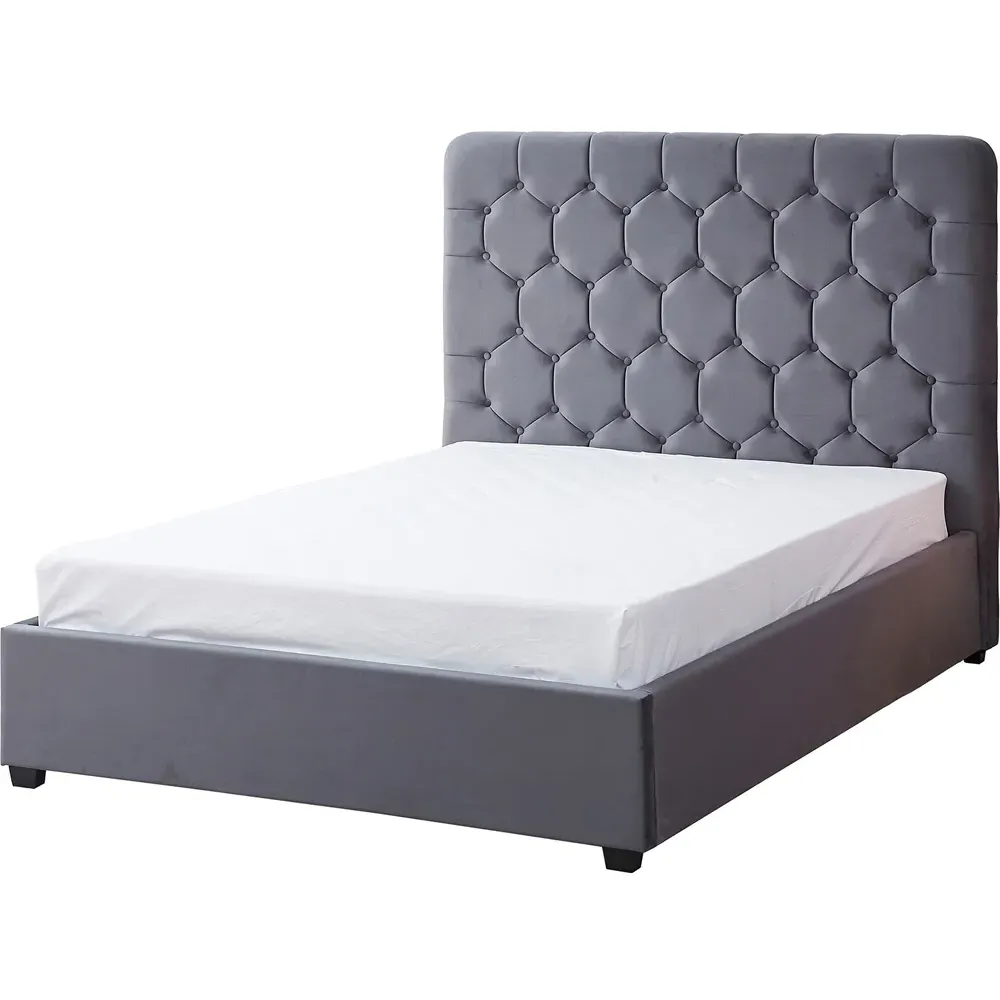 Madison King Size Bed Frame - Grey, Velvet