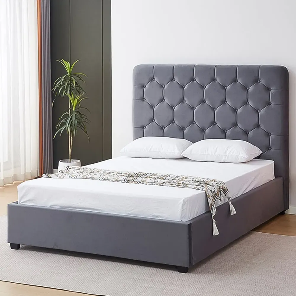 Madison King Size Bed Frame - Grey, Velvet image