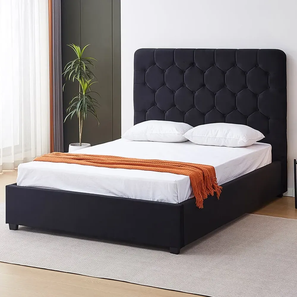 Madison King Size Ottoman Bed Frame with Storage - Black, Velvet