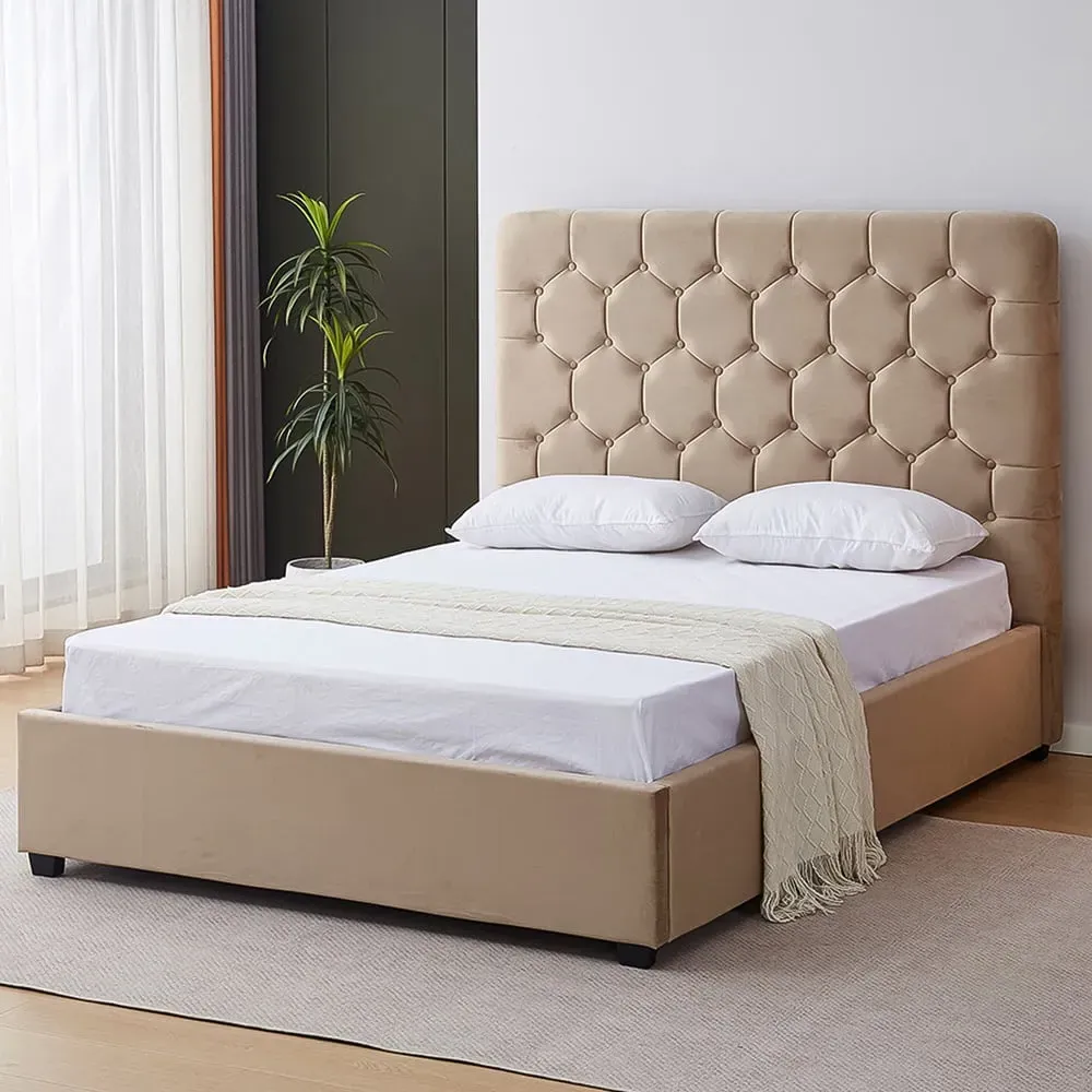 Madison King Size Ottoman Bed Frame with Storage - Fawn, Velvet