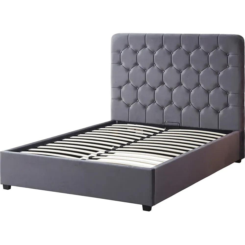 Madison King Size Ottoman Bed Frame with Storage - Grey, Velvet