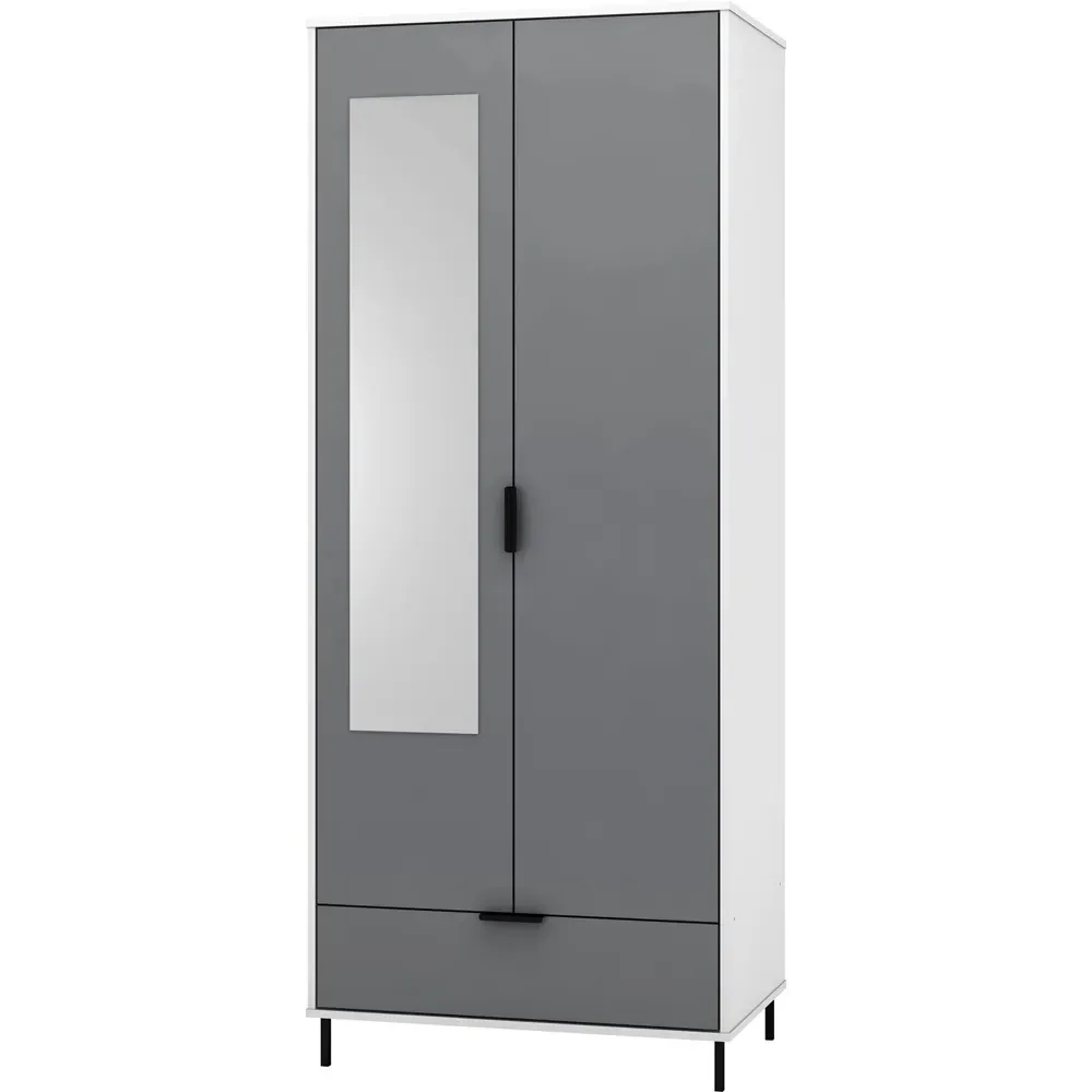 Madrid 2 Door Single Drawer Wardrobe - Grey, White Gloss