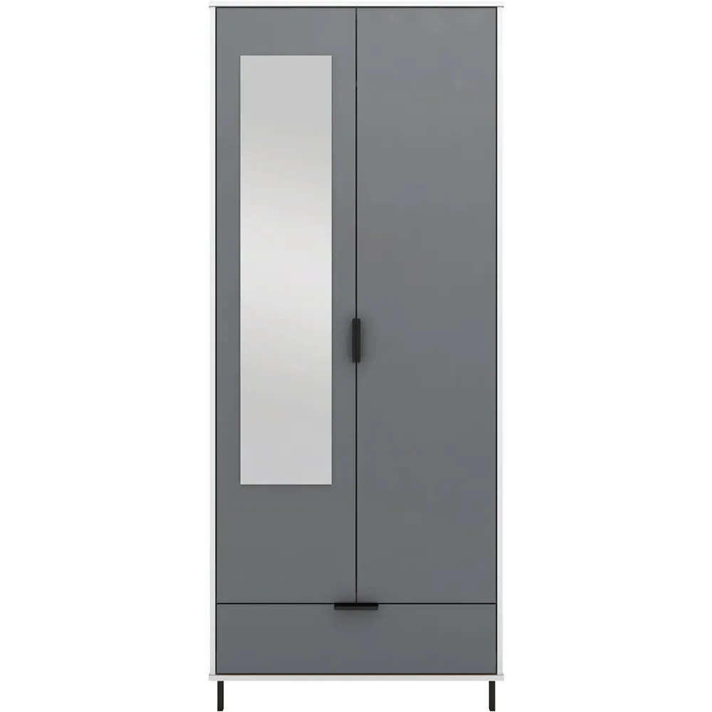 Madrid 2 Door Single Drawer Wardrobe - Grey, White Gloss