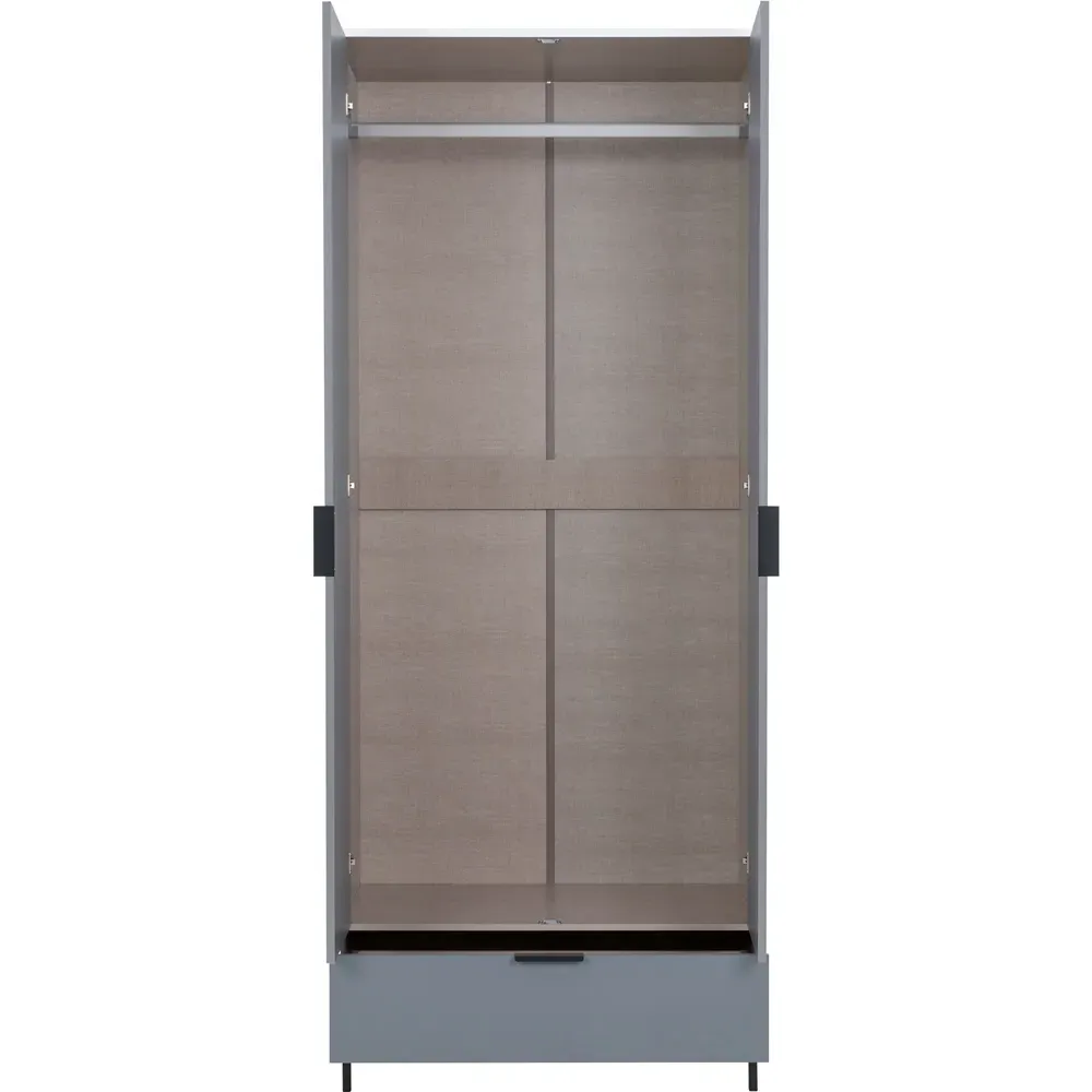 Madrid 2 Door Single Drawer Wardrobe - Grey, White Gloss
