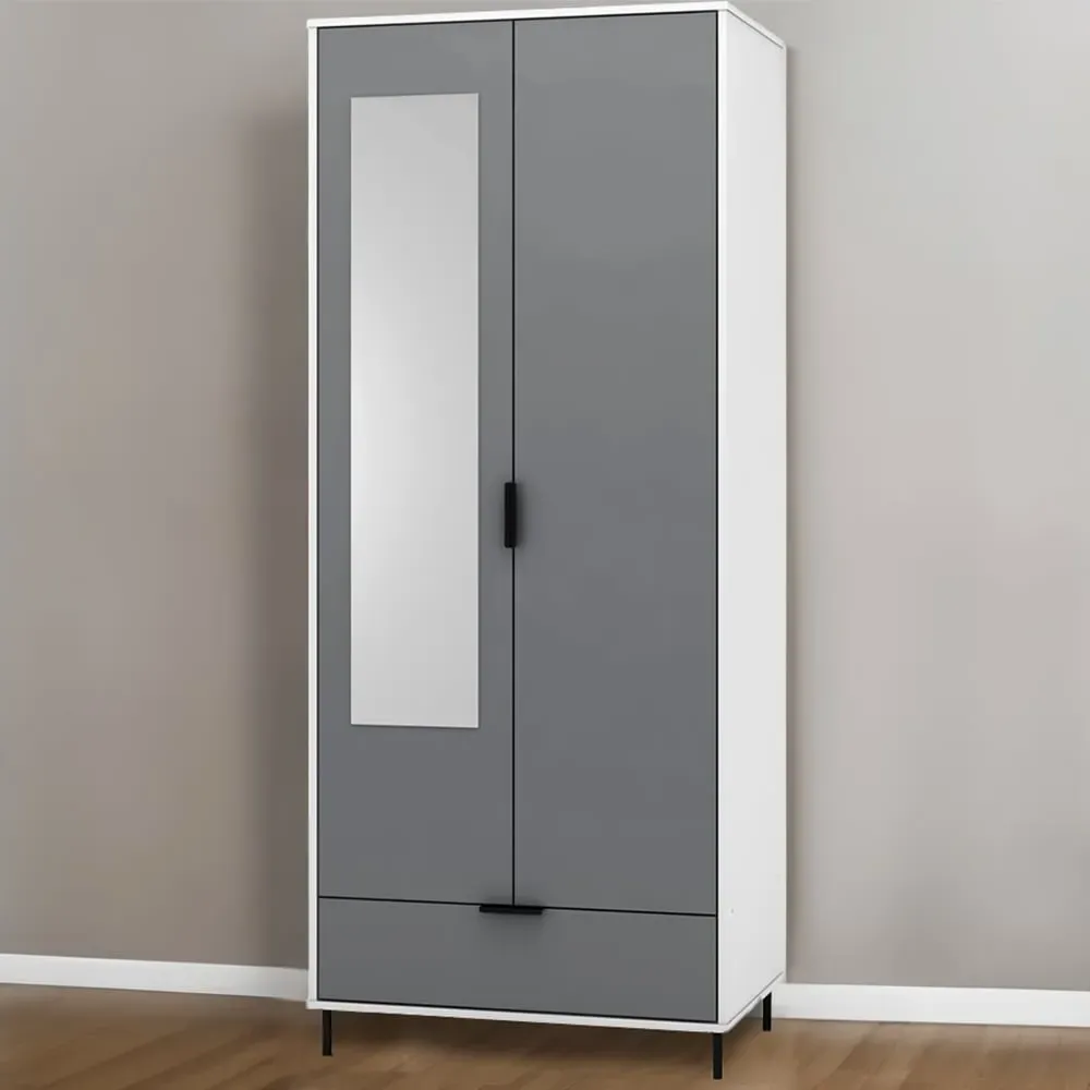 Madrid 2 Door Single Drawer Wardrobe - Grey, White Gloss image