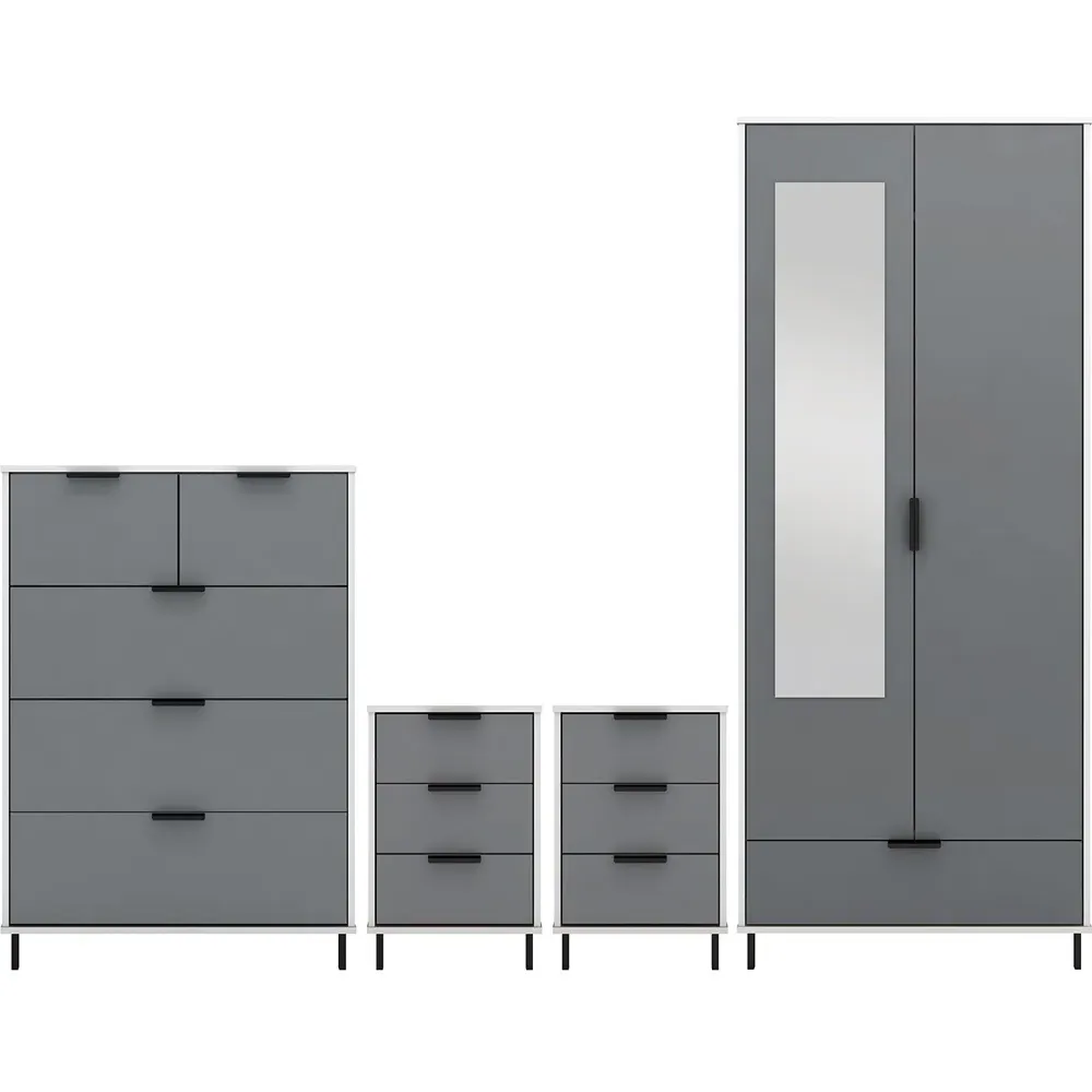 Madrid 2 Door Wardrobe Set - Grey, White Gloss