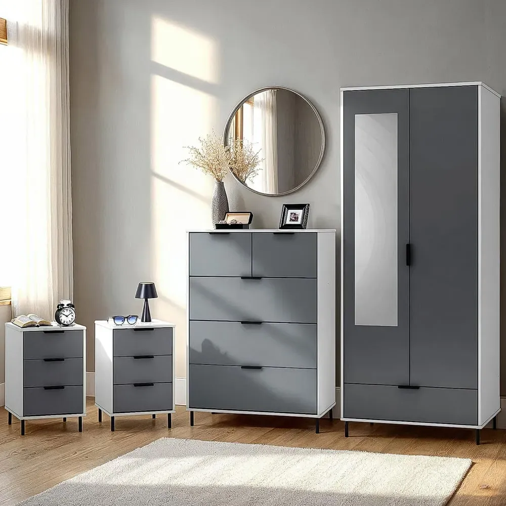 Madrid 2 Door Wardrobe Set - Grey, White Gloss