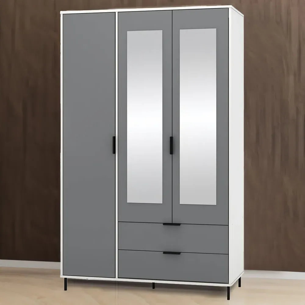 Madrid 3 Door 2 Drawer Wardrobe - Grey, White Gloss