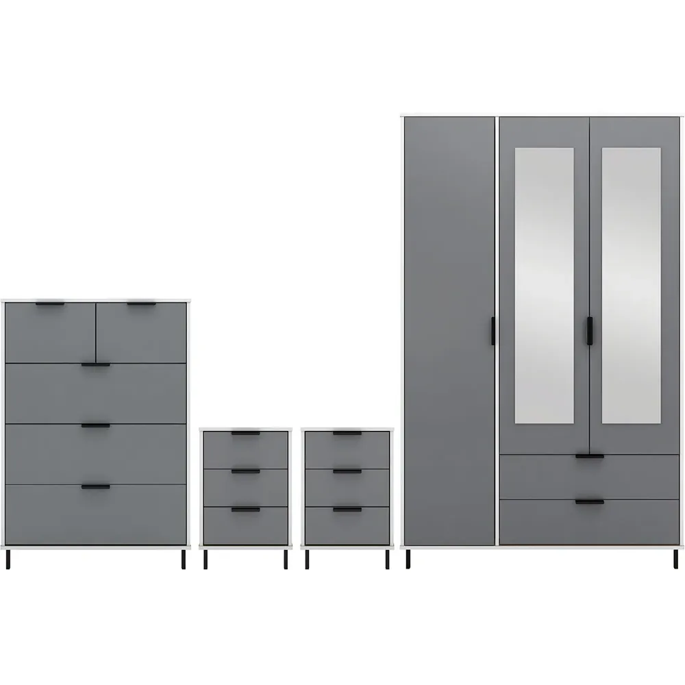 Madrid 3 Door Wardrobe - Grey, White Gloss