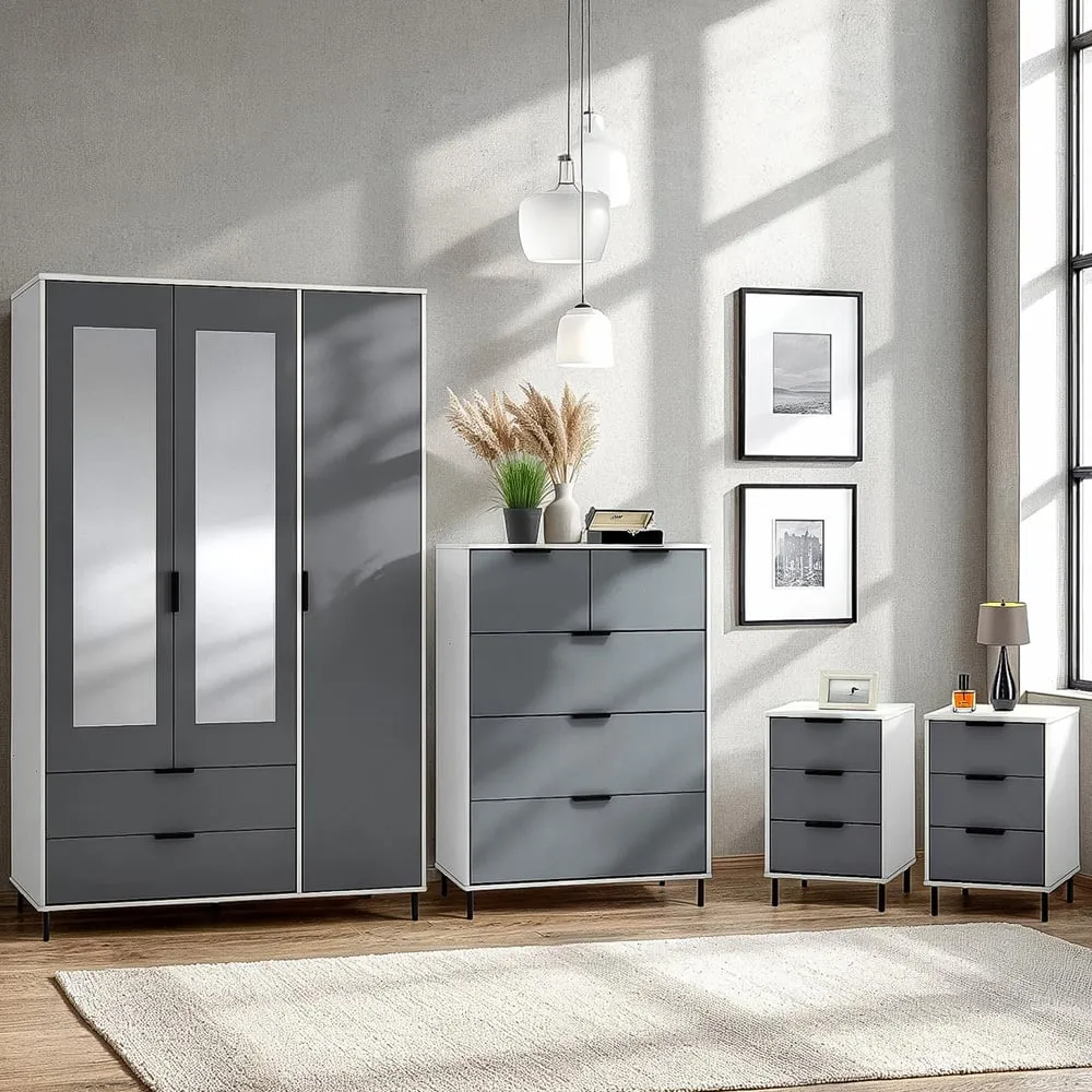 Madrid 3 Door Wardrobe - Grey, White Gloss