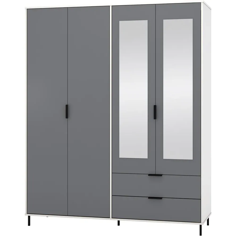 Madrid 4 Door 2 Drawer Wardrobe - Grey, White Gloss