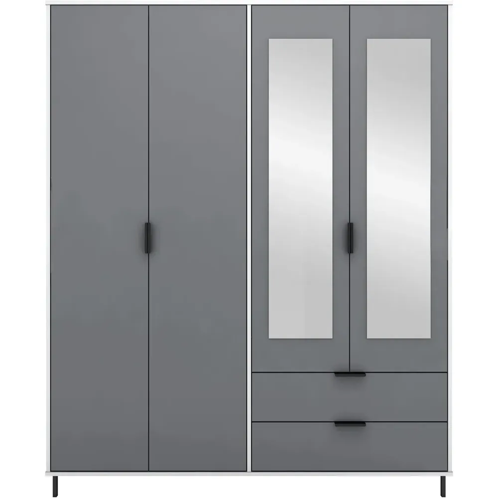 Madrid 4 Door 2 Drawer Wardrobe - Grey, White Gloss