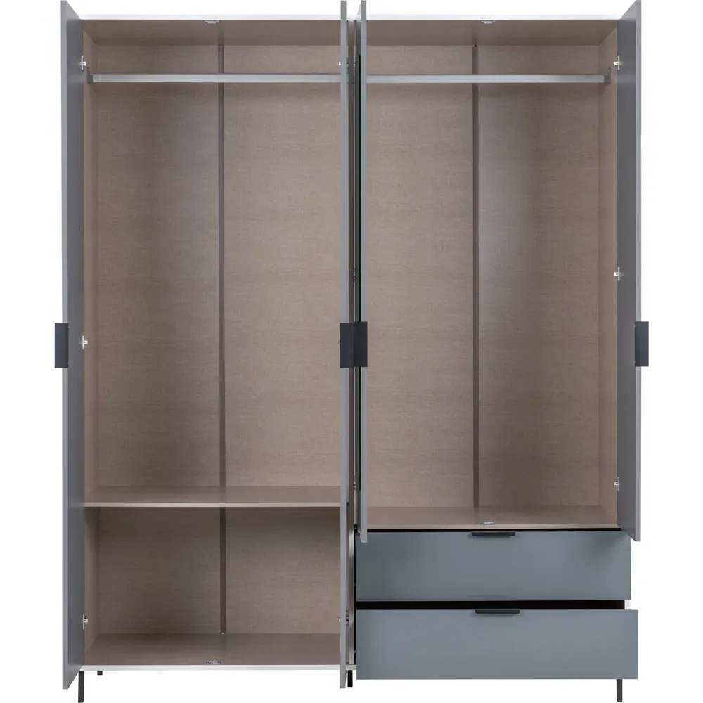 Madrid 4 Door 2 Drawer Wardrobe - Grey, White Gloss