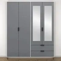 Madrid 4 Door 2 Drawer Wardrobe - Grey, White Gloss