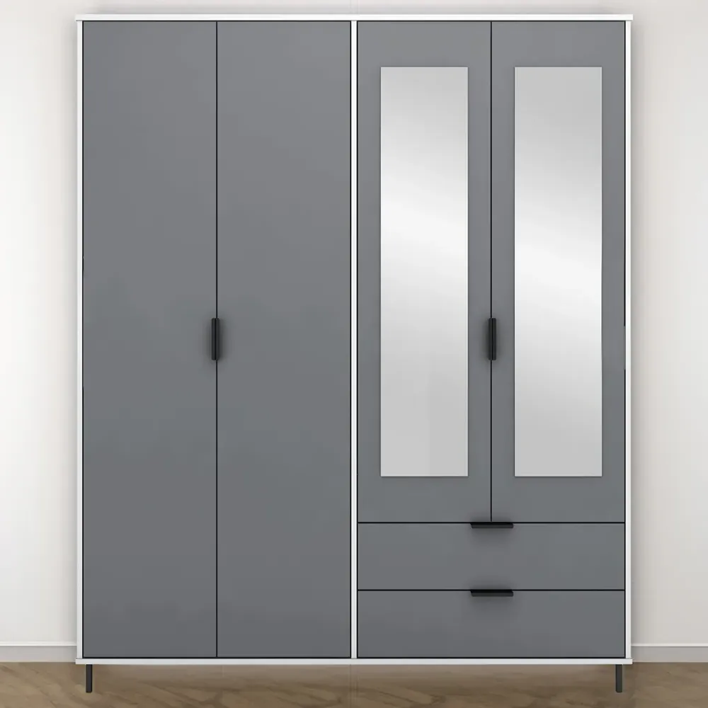 Madrid 4 Door 2 Drawer Wardrobe - Grey, White Gloss
