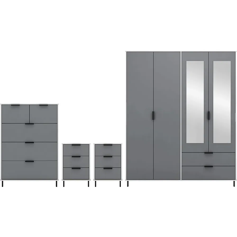 Madrid 4 Door Wardrobe Set - Grey, White Gloss