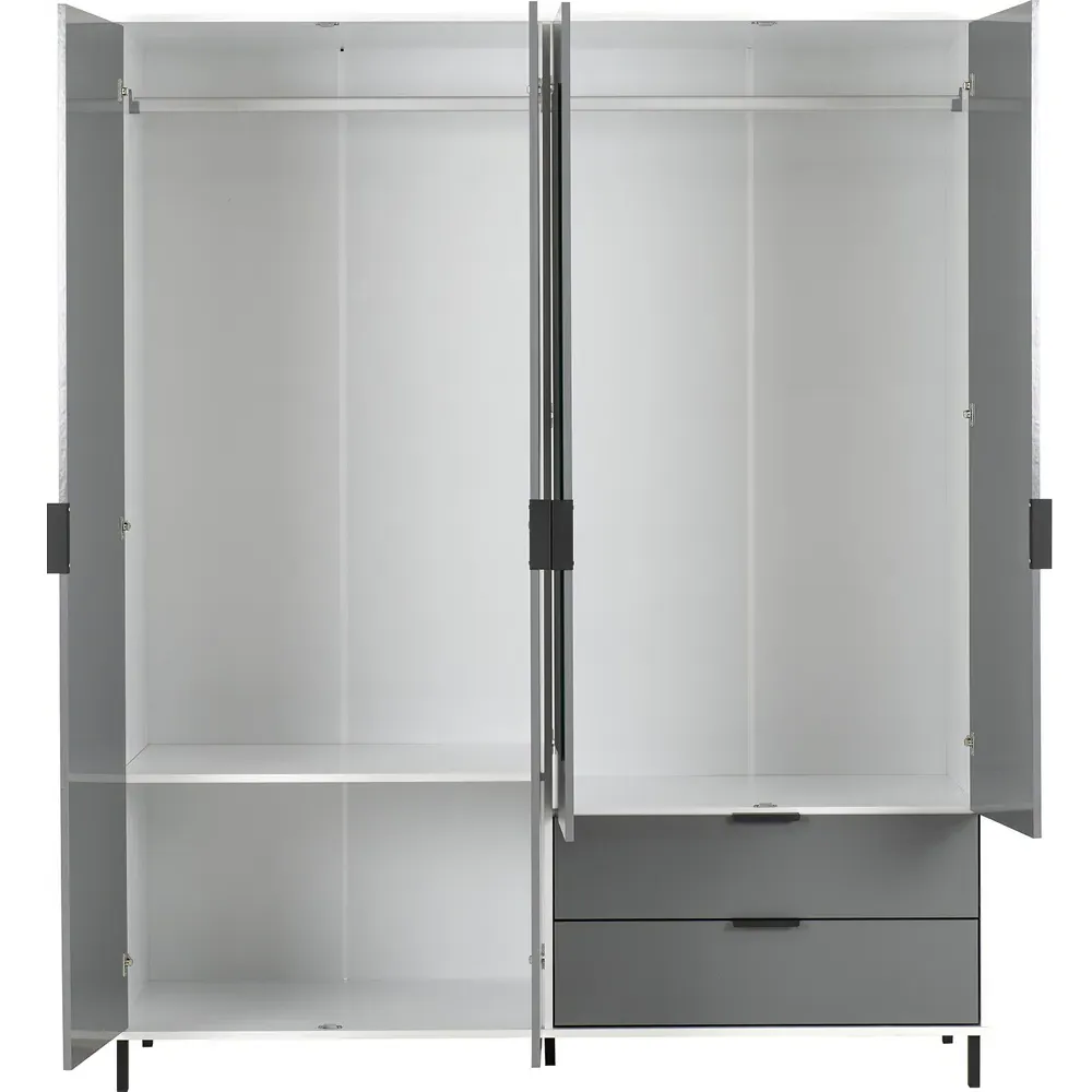 Madrid 4 Door Wardrobe Set - Grey, White Gloss
