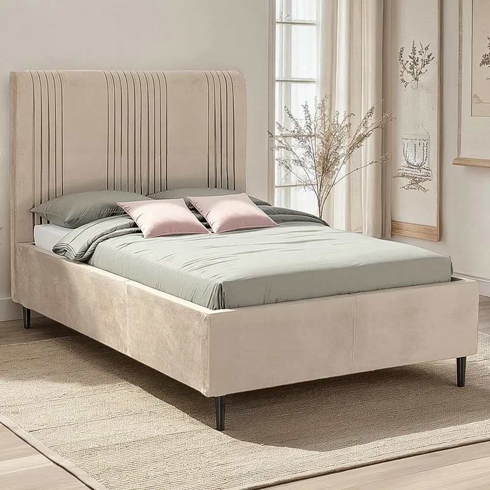 Maine Double Bed Frame - Taupe, Velvet