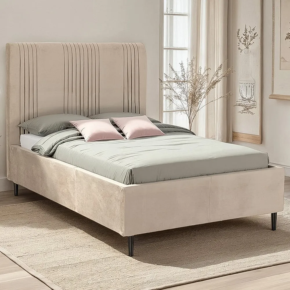 Maine King Size Bed Frame - Taupe, Velvet