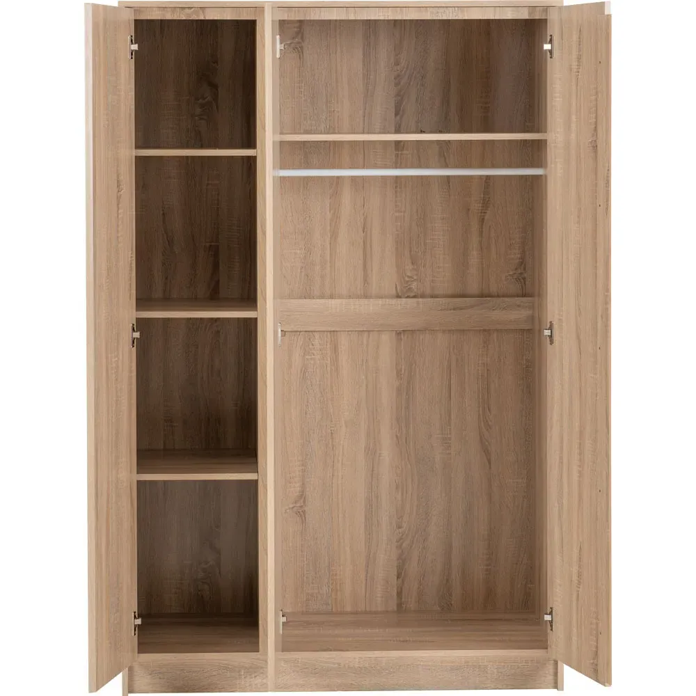Malvern 3 Door Wardrobe - Brown, Oak Effect