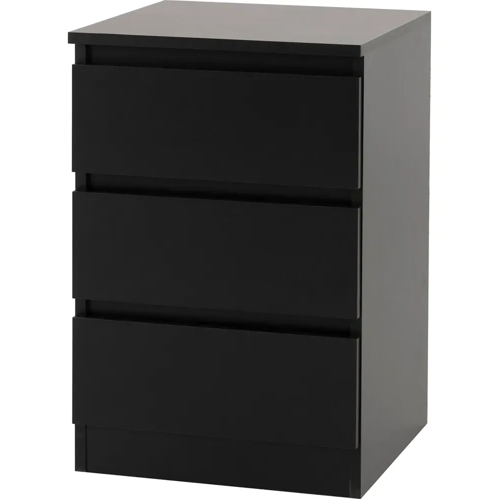 Malvern 3 Drawer Bedside Table - Black
