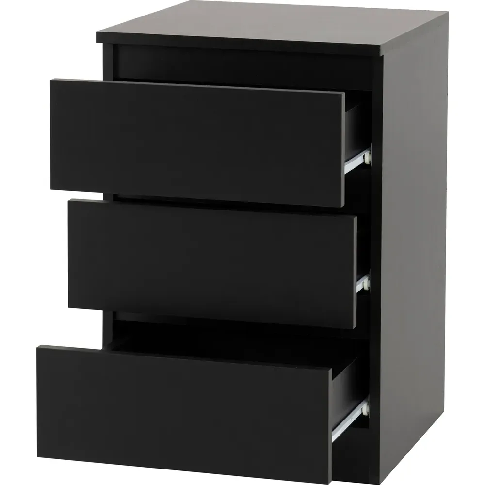 Malvern 3 Drawer Bedside Table - Black