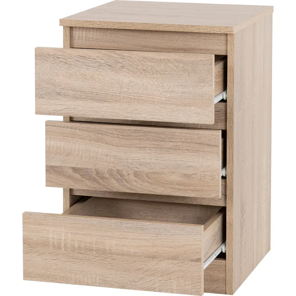 Malvern 3 Drawer Bedside Table - Brown, Oak Effect