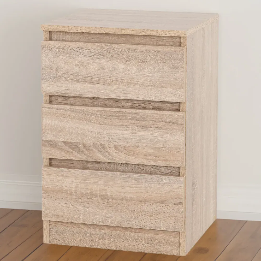 Malvern 3 Drawer Bedside Table - Brown, Oak Effect
