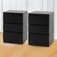 Malvern 3 Drawer Bedside Table Set of 2 - Black