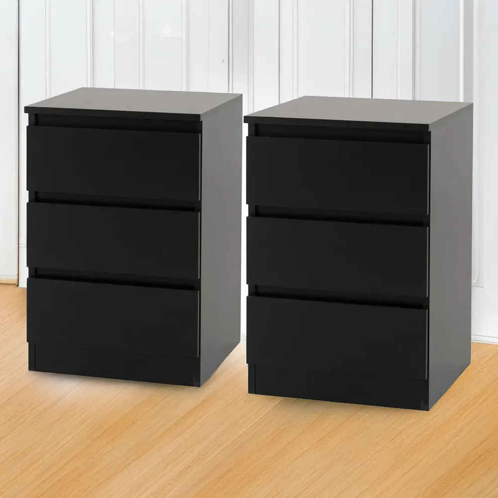Malvern 3 Drawer Bedside Table Set of 2 - Black