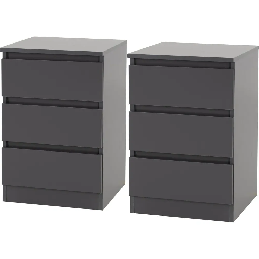 Malvern 3 Drawer Bedside Table Set of 2 - Grey