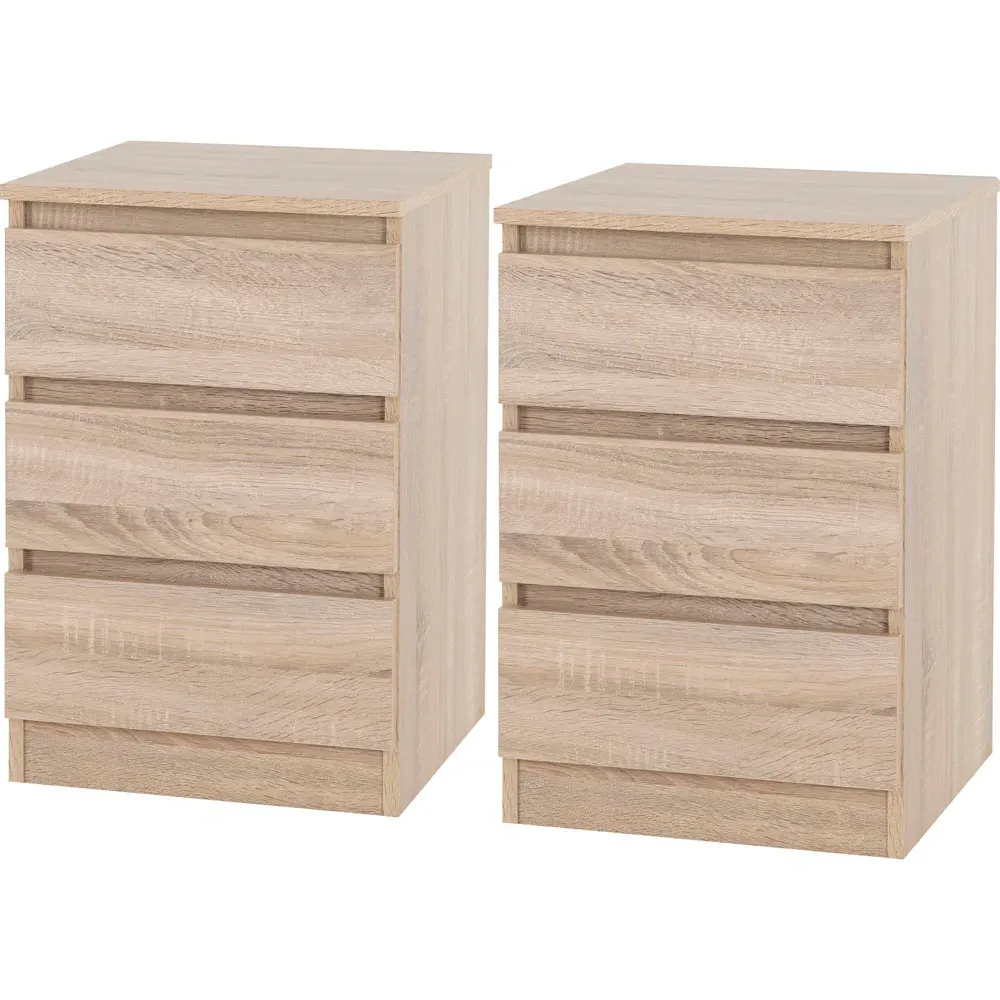 Malvern 3 Drawer Bedside Table Set of 2 - Sonoma Oak Effect