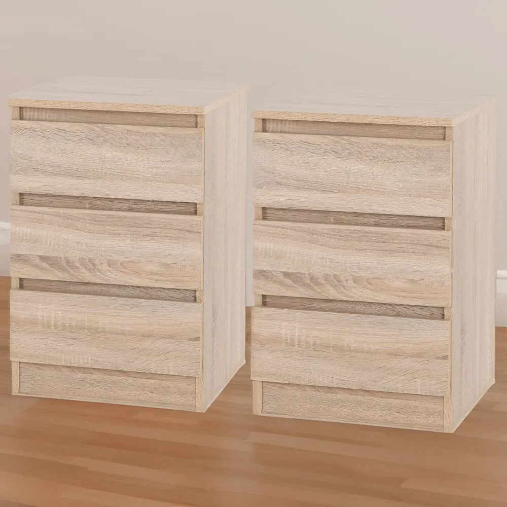Malvern 3 Drawer Bedside Table Set of 2 - Sonoma Oak Effect image