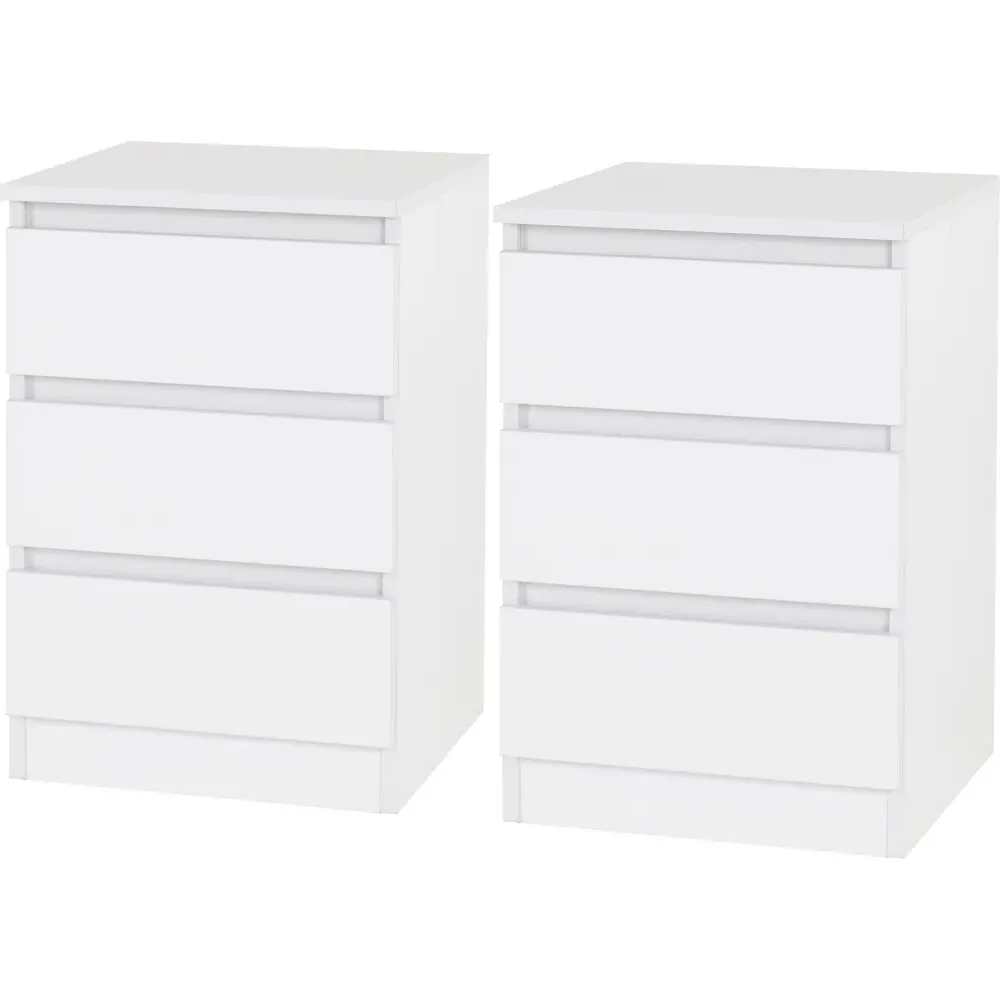 Malvern 3 Drawer Bedside Table Set of 2 - White