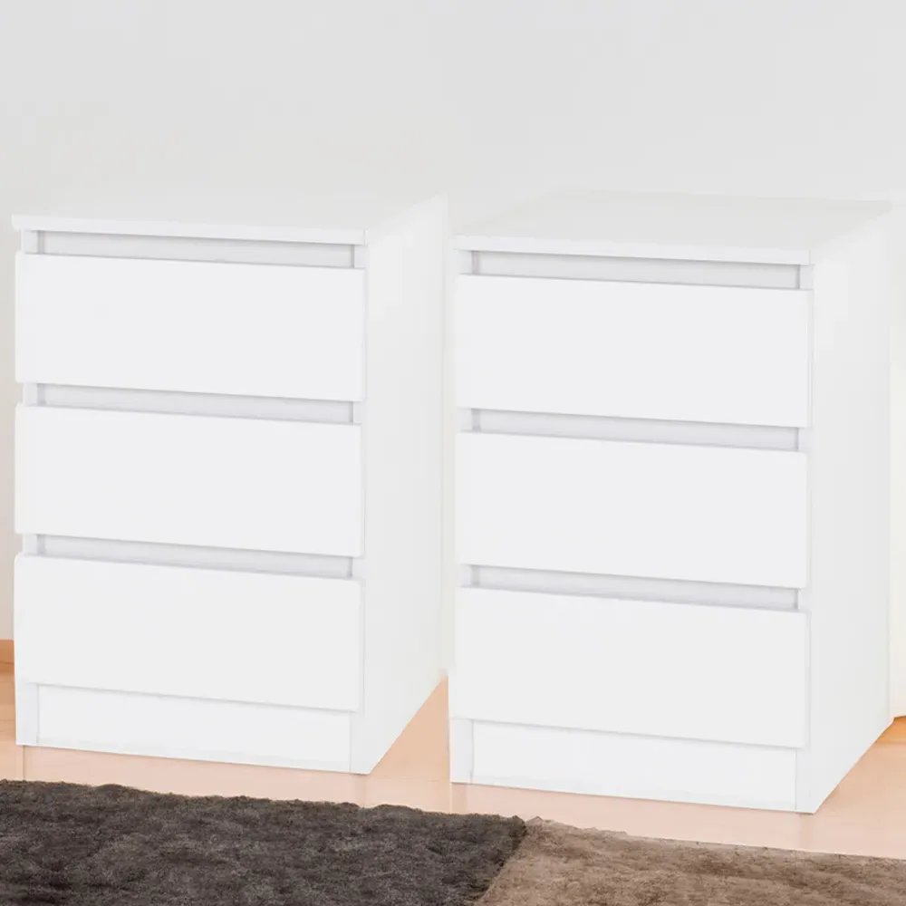 Malvern 3 Drawer Bedside Table Set of 2 - White