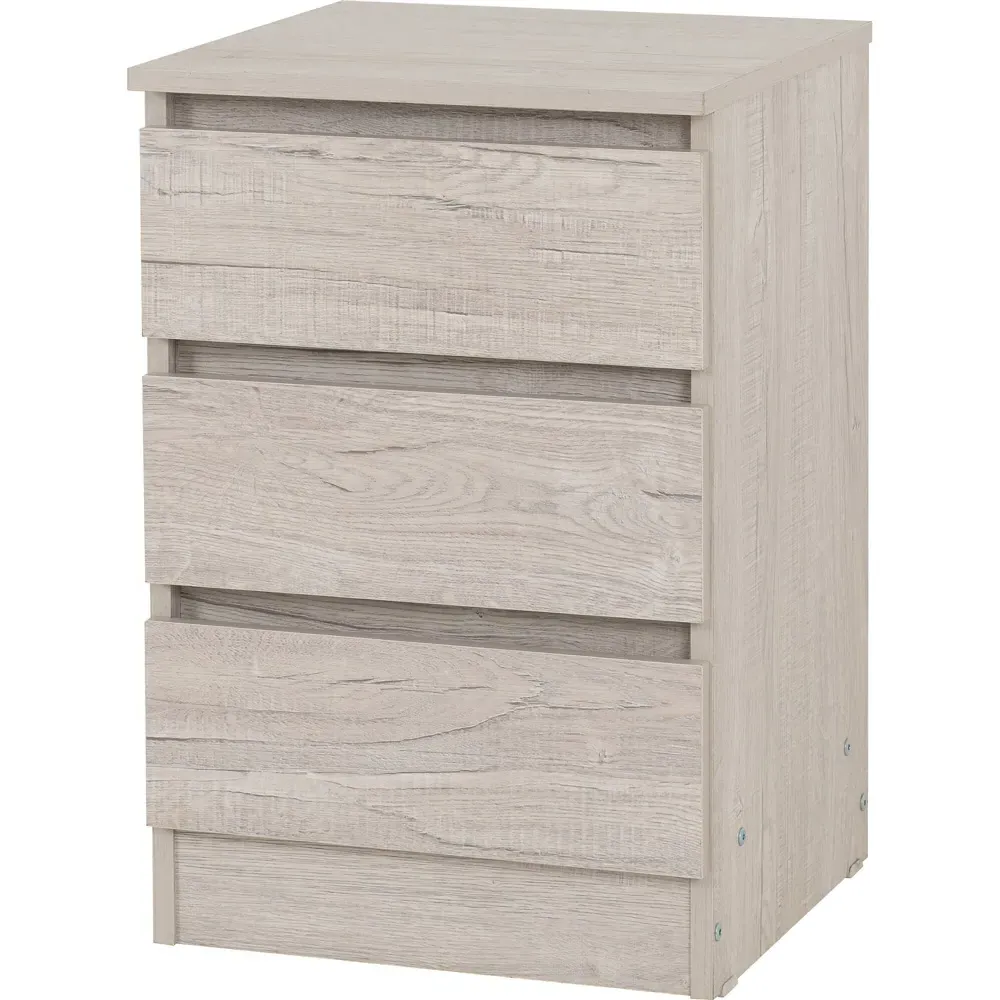 Malvern 3 Drawer Bedside Table - White