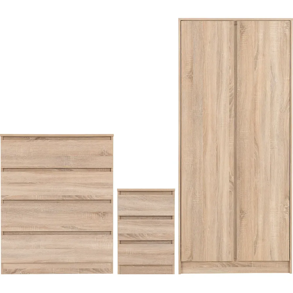 Malvern 3-Piece Bedroom Furniture Set - Brown, Oak Effect