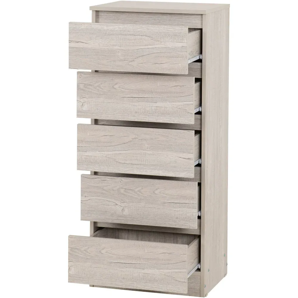 Malvern 5 Drawer Narrow Chest of Drawers - White