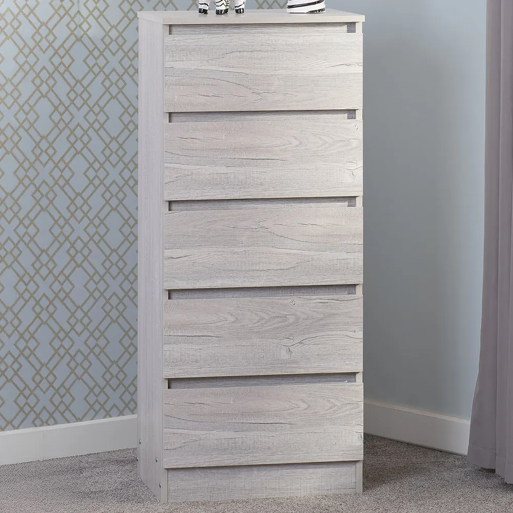 Malvern 5 Drawer Narrow Chest of Drawers - White