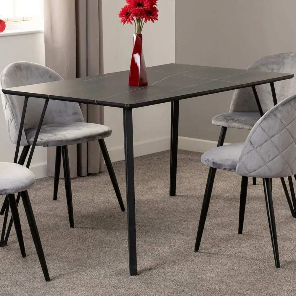 Marlow 4-Seater Dining Table Marble Effect - Black image