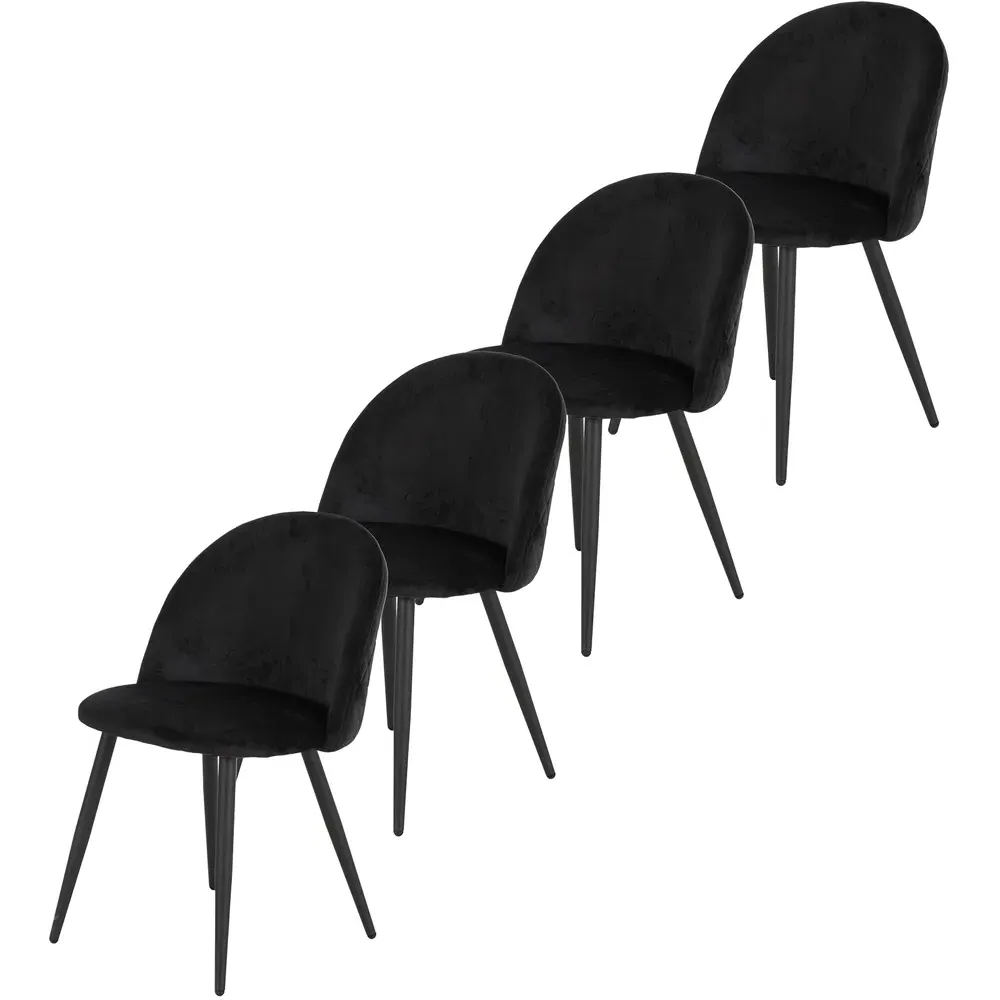 Marlow Set of 4 Dining Chairs - Black, Velvet