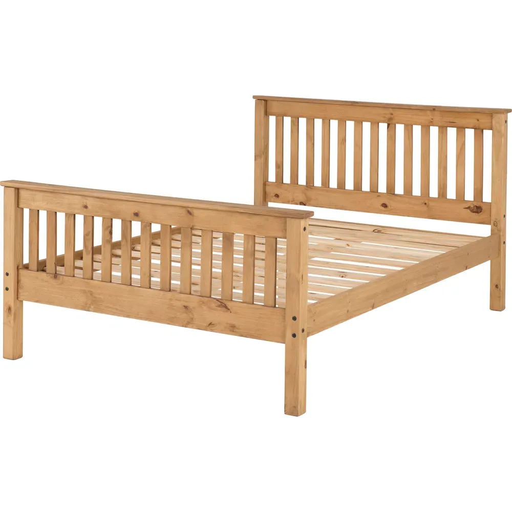 Monaco Double Bed Frame - Brown, Distressed Waxed Pine