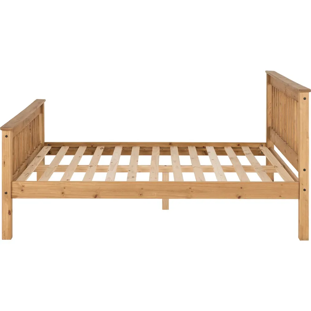Monaco Double Bed Frame - Brown, Distressed Waxed Pine