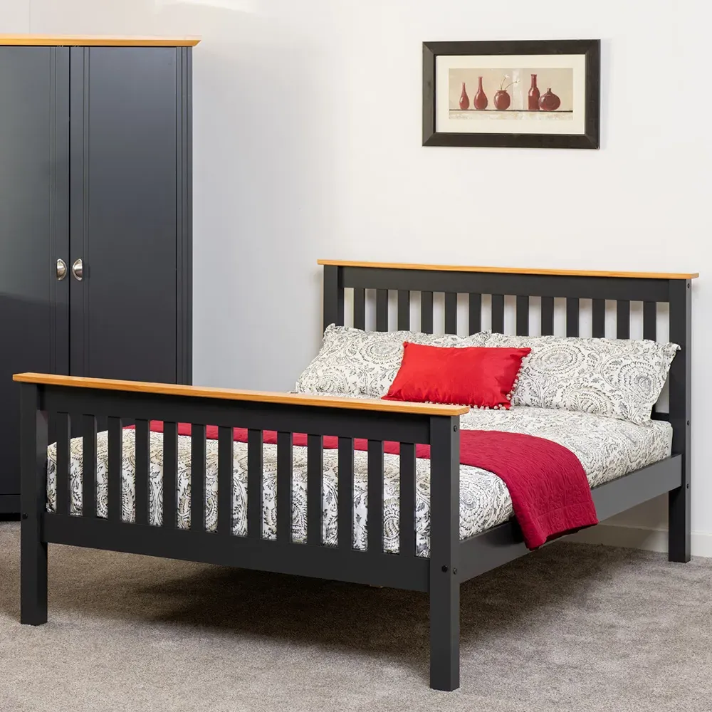 Monaco Double Bed Frame - Grey, Oak Effect