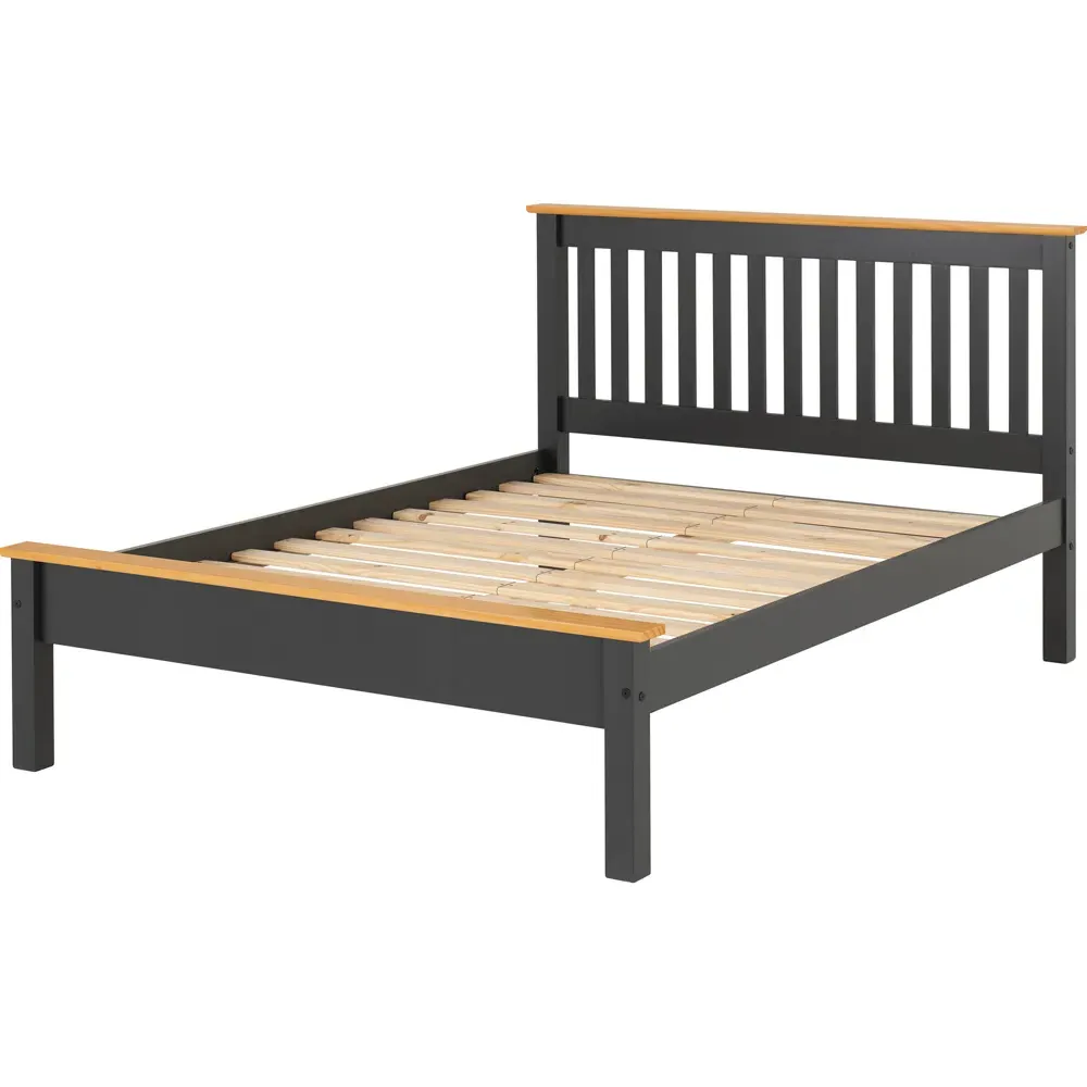 Monaco Double Low End Bed Frame - Grey, Oak