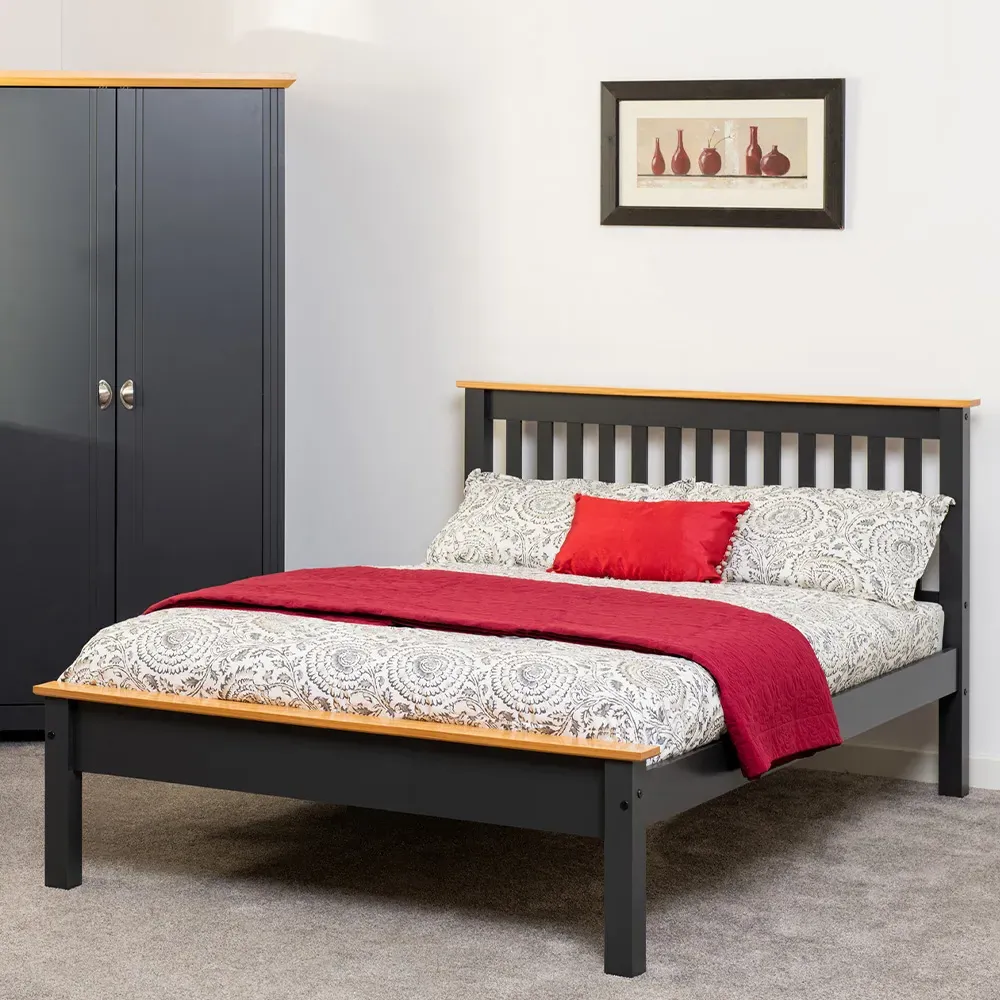 Monaco Double Low End Bed Frame - Grey, Oak