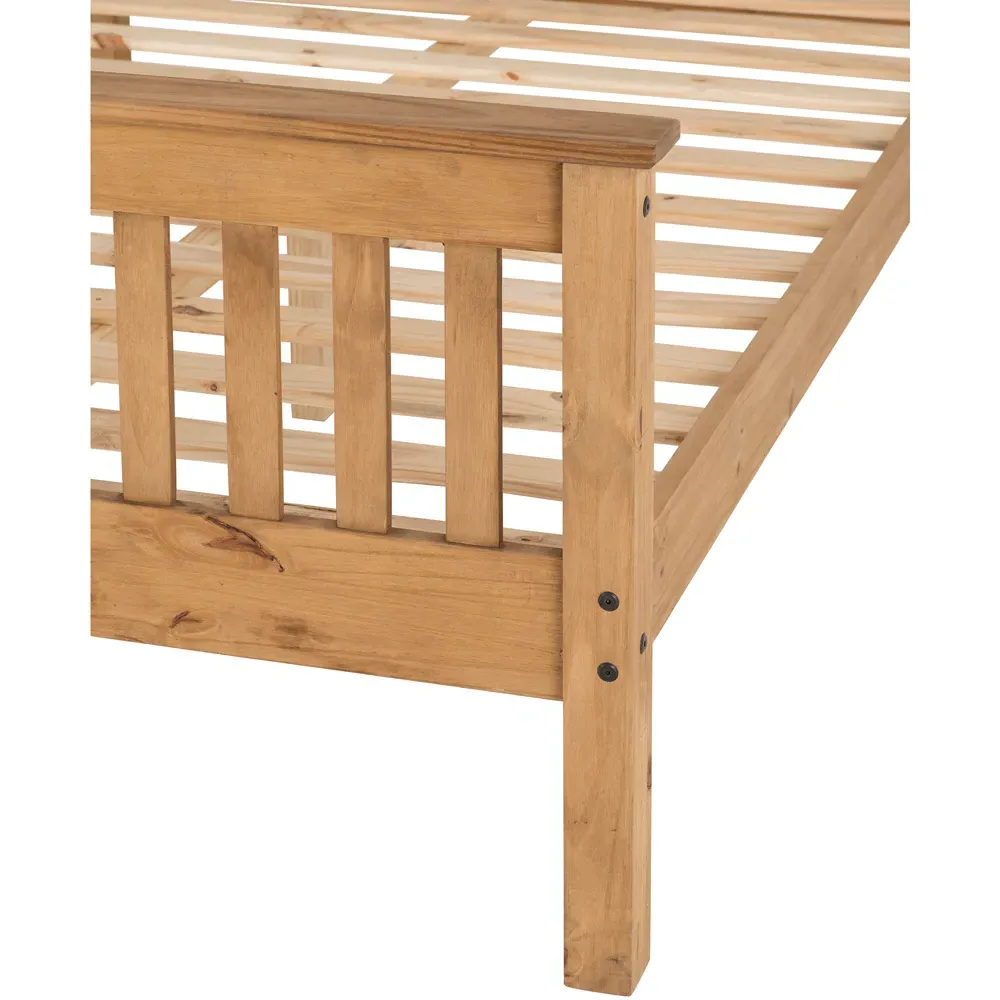 Monaco King Size Bed Frame - Brown, Distressed Waxed Pine